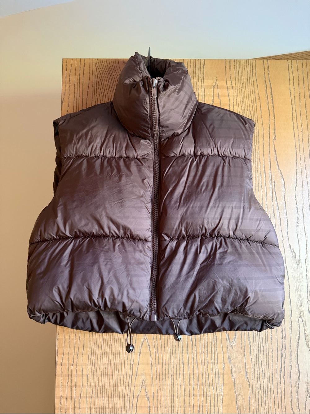 Women's Cropped Brown Puffer Vest with High Collar - Lightweight Layering